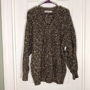 wool blend sweater VTG Espirit Sport muddled bulky drop shoulder v-neck Medium